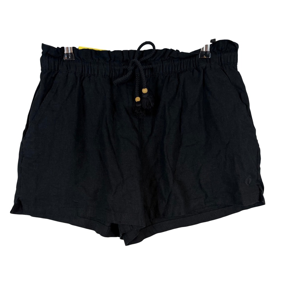 Hang Ten Womens Black Linen Blend Paperbag Waist Shorts Small 4in Inseam NWT‎